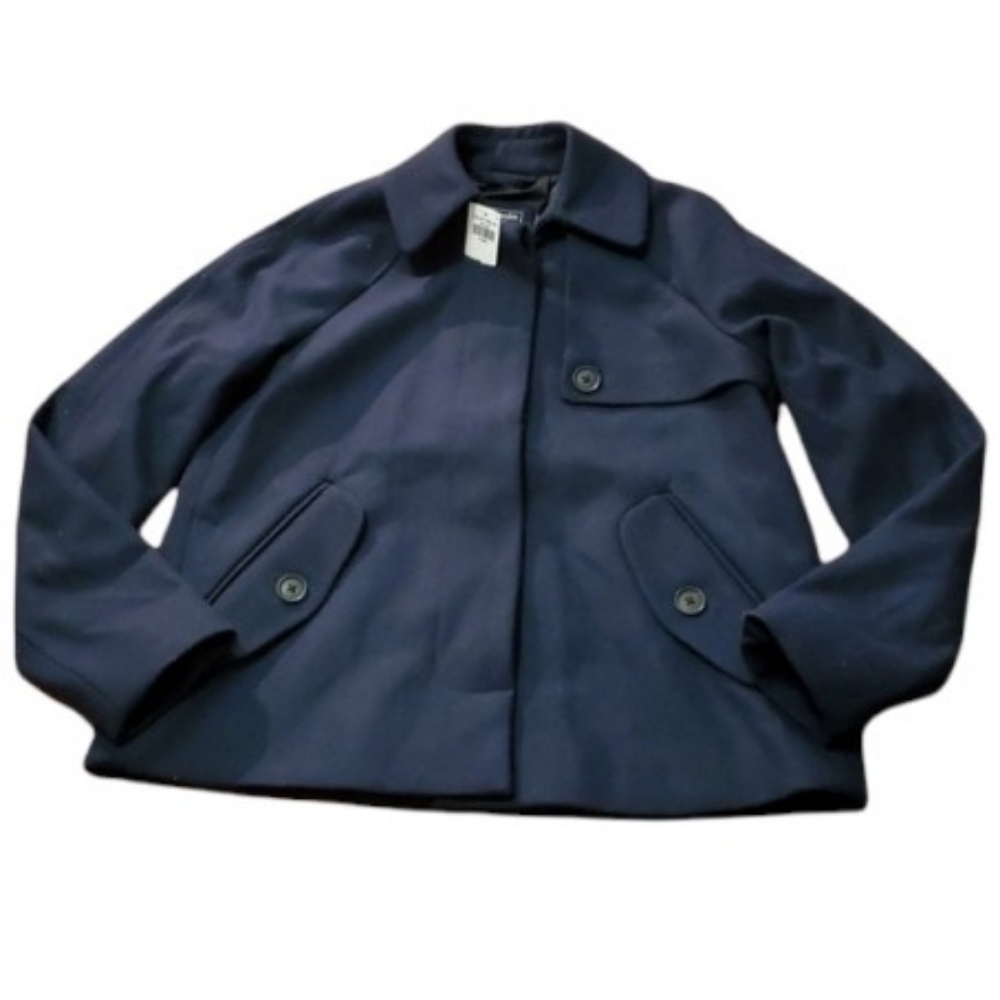 Abercrombie & Fitch Jacket Size XS Wool Blend Navy Blue Cropped Coat Extra Small